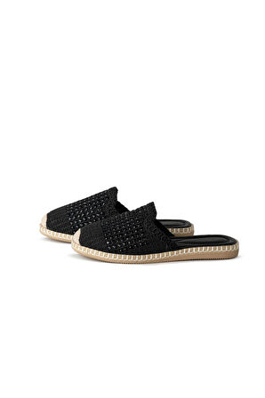 Pera Taşlı Siyah Espadril Terlik