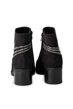 Susie Süet Siyah Taş Detaylı Topuklu Bot