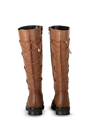 Hayes Taba Suni Deri Arka İp Bağcık Detaylı Çizme