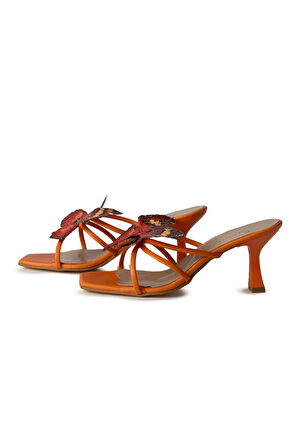 Natali Turuncu  Kelebek Detaylı Terlik