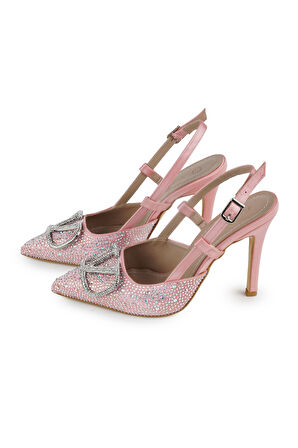 Vilda Gümüş Taş Detaylı Somon Pembe Topuklu Ayakkabı