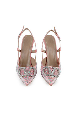 Vilda Gümüş Taş Detaylı Somon Pembe Topuklu Ayakkabı
