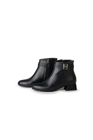 Sofya Ekru Kemer Detaylı Kısa Kalın Topuklu Bot