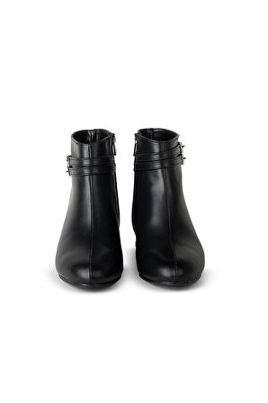 Sofya Ekru Kemer Detaylı Kısa Kalın Topuklu Bot