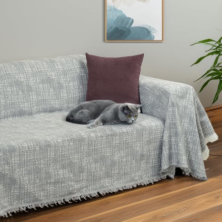 Purecot Premium Pamuklu Püsküllü Koltuk Örtüsü 180x300 Large Çift Taraflı Terletmez, Kaymaz Antrasit