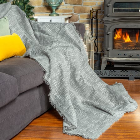 Purecot Premium Pamuklu Püsküllü Koltuk Örtüsü 180x300 Large Çift Taraflı Terletmez, Kaymaz Antrasit