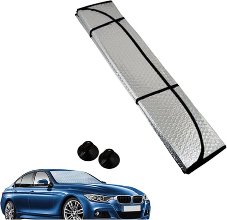 Katlanabilir Araç Ön Cam Güneşlik, UV Koruyucu, Universal Boy Oto Güneşlik, Katlanabilir Dışı Metalize, 130x60 cm