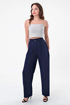 Kadın Lacivert Kore Model Palazzo Pantolon