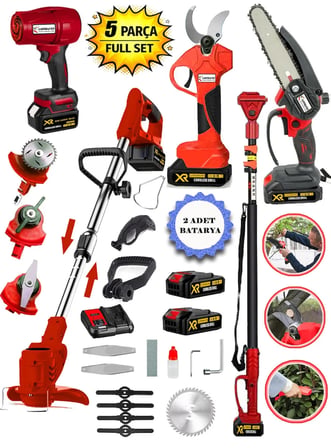 Cros Lombard Red F750 5 Li Bahçe Seti Teleskop+Makas 17 Cm Testere Hava Üfleme Çim Biçme +4 Akülü