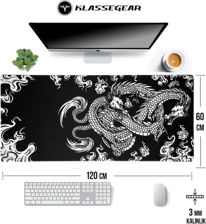 Klasse Pro - 5 Farklı Model Dikişli Kenar 120x60 cm Oyuncu Gaming Mouse Pad (Dragon Knot)