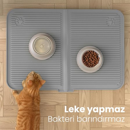 Silikon Kum ve Mama Matı (Gri, Büyük Boy)