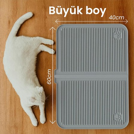 Silikon Kum ve Mama Matı (Gri, Büyük Boy)