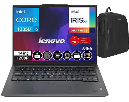 LENOVO THİNKPAD E14 GEN5 intel Core I5 1335U 8GB 256GB SSD 14" WUXGA IPS FREEDOS TAŞINABİLİR BİLGİSAYAR TB21JK0005TX01+WeblegelsinÇanta