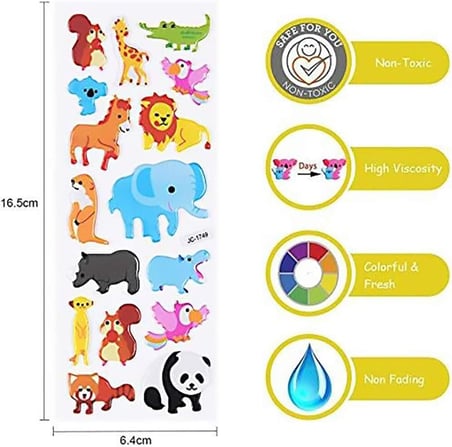 Çocuklar için 3D Çıkartmalar, 22 Çeşitli Yaprak Kabarık Çıkartmalar, 500+ Çocuk Çıkartmaları Parti Ödüllendirme Hediyeleri Koleksiyon Defteri Hayvanlar Dahil Balık Dinozorlar Numaralar Meyveler Kamyonlar Kelebek ve Daha Fazlası