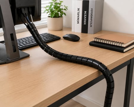 Orret Home 1,5 Metre 25 mm Kablo Koruyucu Spiral Siyah, Kablo Düzenleyici Organizer, Kablo Toplayıcı Sarma Spirali, Esnek Kablo Kanalı ve Kablo Gizleyici Koruma Kılıfı
