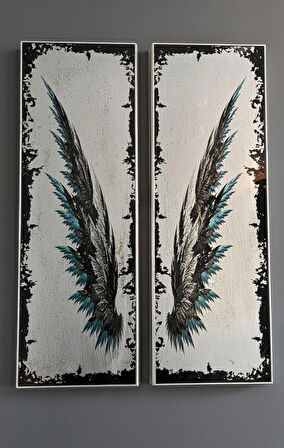 Eskitme Aynalı Kanatlar Tablo Seti (2 Parça)