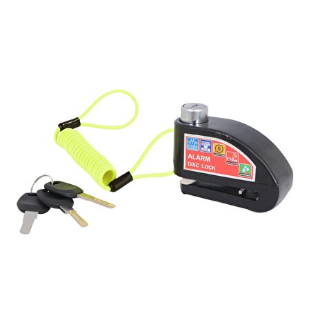 Motosiklet Alarmlı Disk Kilidi 110 Desibel Hatırlatma Kablolu Su Geçirmez (Siyah)-ARASMOTO