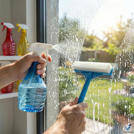 2'si 1 Arada Süngerli Cam Çekçeği ve Sprey Şişesi Seti, İz Bırakmayan Camsil Aparatı, Duşakabin, Ayna ve Oto Cam Temizleyici