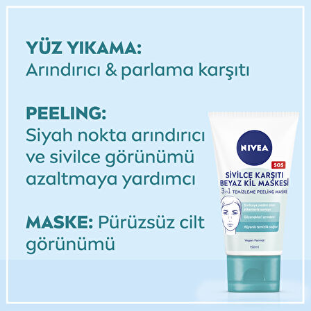 NIVEA 3'ü 1 arada Beyaz Kil Maskesi 150 ml