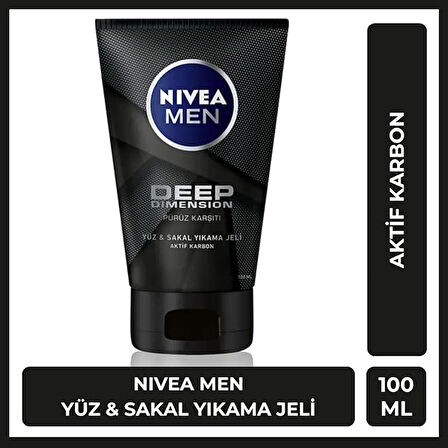 NIVEA MEN Deep Dimension Yüz ve Sakal Yıkama Jeli  100ml X 3 ADET