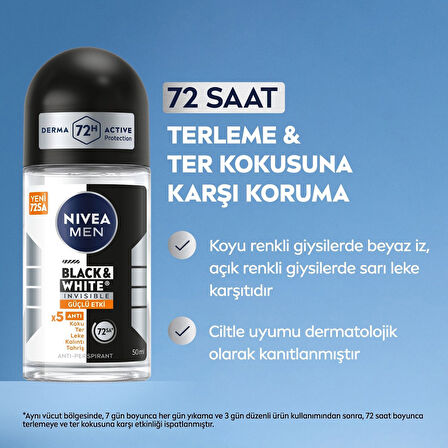 NIVEA MEN Black & White Invisible Güçlü Etki Erkek Roll-on 50 ml X 4 ADET