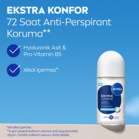 NIVEA Derma Control Defend Kadın Roll-on Deodorant Tahriş Karşıtı 50 ml X 5 ADET