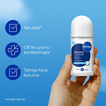 NIVEA Derma Control Defend Kadın Roll-on Deodorant Tahriş Karşıtı 50 ml X 5 ADET