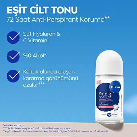 NIVEA Derma Control Natural Tone Roll On 50 ml X 5 ADET