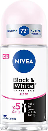 NIVEA Black & White Invisible Clear Roll-on 50 ml X 5 ADET