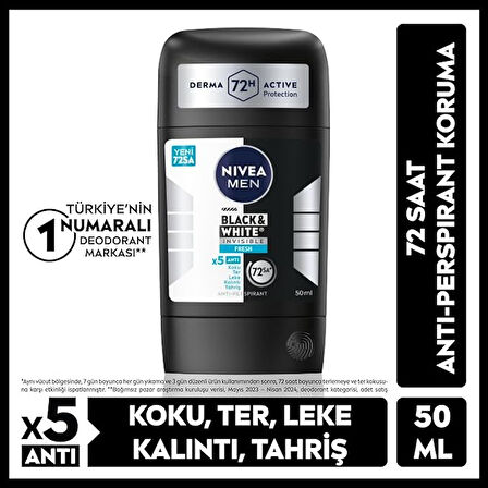NIVEA MEN Black & White Invisible Fresh Stick 50 ml X 5 ADET