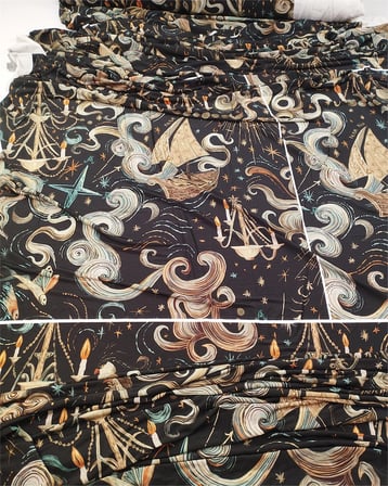 Siyah Üzeri Renkli Desenli Premium Jarse Kumaş Elbiselik & Bluzluk 120x160cm
