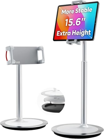 SAIJI Tablet Standı Tutucu, Ayarlanabilir Telefon Standı, 360 Derece Döner, Alüminyum Alaşımlı Cradle Masaüstü Tutucu 4.7"-12.9" Ekran Telefonları için (Gümüş)