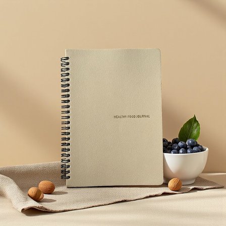 12 Haftalık A5 Beslenme ve Kilo Takip Planlayıcı Defter | Spiralli, Suni Deri Kapaklı, Günlük ve Haftalık Takip | Healthy Food Journal (Bej)