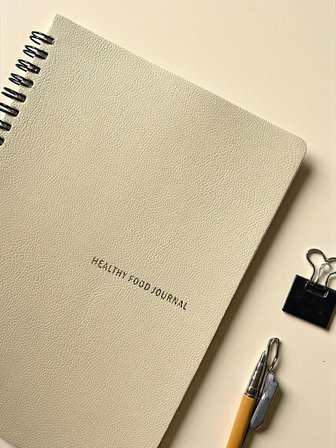 12 Haftalık A5 Beslenme ve Kilo Takip Planlayıcı Defter | Spiralli, Suni Deri Kapaklı, Günlük ve Haftalık Takip | Healthy Food Journal (Bej)