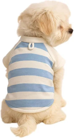 %100 Pamuk Kedi ve Köpek Kıyafeti Mavi Beyaz Çizgili Basic T Shirt S