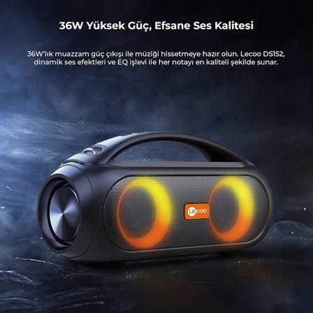 DS152 36W Kablosuz Bluetooth 5.1 Hoparlör - RGB Aydınlatmalı IPX5 Suya Dayanıklı BT/AUX/USB Girişli TWS Stereo Boombox Taşınabilir Hoparlör