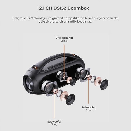 DS152 36W Kablosuz Bluetooth 5.1 Hoparlör - RGB Aydınlatmalı IPX5 Suya Dayanıklı BT/AUX/USB Girişli TWS Stereo Boombox Taşınabilir Hoparlör
