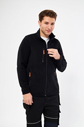 Mervem Siyah Tam Fermuarlı 3 Cepli Polar