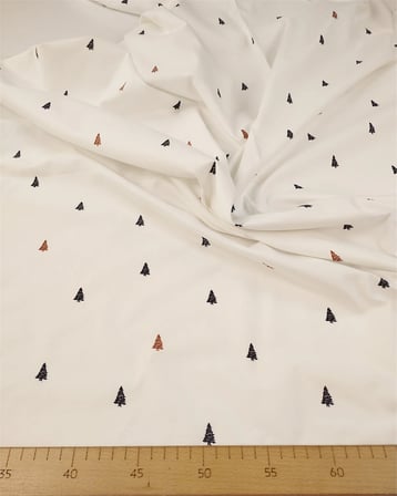 Kırmızı Siyah Çam Ağacı Desenli Yumuşak Dökümlü Pamuk Keten Kumaş Gömleklik & Elbiselik 150x360cm