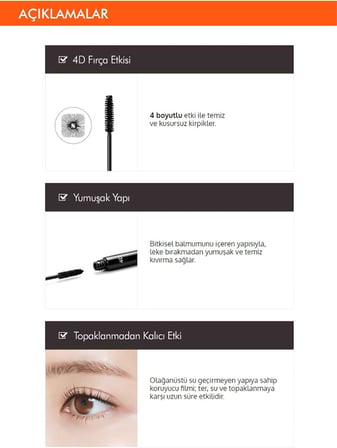 MISSHA 4 Kat Dolgunluk Sağlayan Takma Kirpik Etkili Maskara MISSHA 4D Mascara