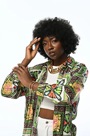 KADIN DİJİTAL BASKILI DESENLİ OVERSİZE GÖMLEK