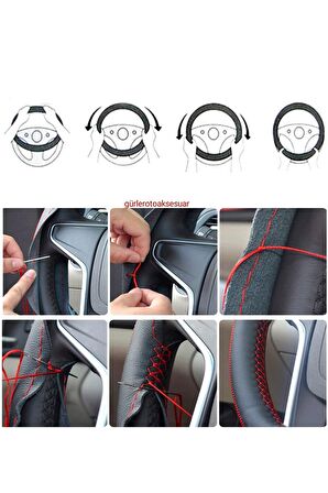 Hyundai I30 Uyumlu Direksiyon Kılıfı Dikmeli Mavi Ipli 38×10.cm