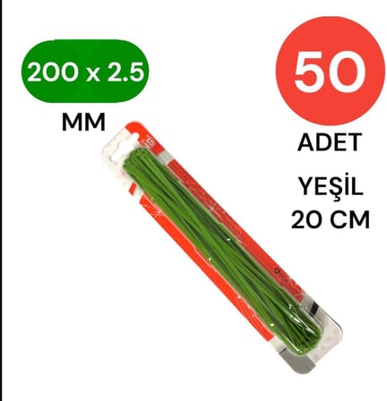 Yeşil Plastik Kablo Bağı | 200mm x 2.5mm | 50 Adet | Cırt Kelepçe Seti | Kablo Düzenleyici Bağ