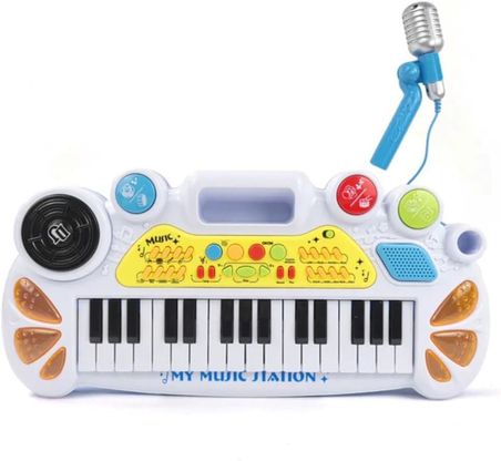 Elektronik Org Müzik Seti Mikrofonlu 45 cm Çocuk Piyano MP3 Girişli LED Işıklı Karaoke Oyuncak 3+ Yaş Beyaz