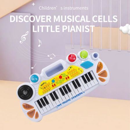 Elektronik Org Müzik Seti Mikrofonlu 45 cm Çocuk Piyano MP3 Girişli LED Işıklı Karaoke Oyuncak 3+ Yaş Beyaz