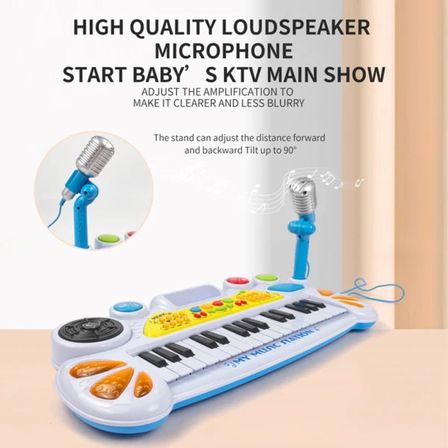 Elektronik Org Müzik Seti Mikrofonlu 45 cm Çocuk Piyano MP3 Girişli LED Işıklı Karaoke Oyuncak 3+ Yaş Beyaz