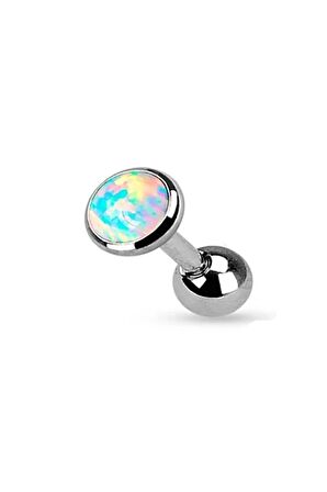 Beyaz Opal Taşı Cerrahi Çelik Tragus Helix Piercing Küpe Bir Adet 6 Mm