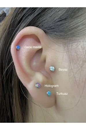 Beyaz Opal Taşı Cerrahi Çelik Tragus Helix Piercing Küpe Bir Adet 6 Mm