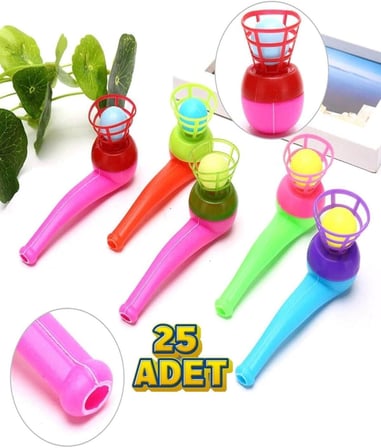 25 Adet Saksafon Pipet Top Üfleme Nefes Kontrolü Oyunu Popit Eğitici Oyuncak Çok Renkli
