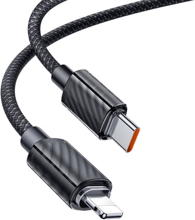 CA-3660 Crystal Serisi Type-c to Lightning 36W PD Hızlı Şarj ve Veri Aktarım Örgü Kablo Siyah 1.2m